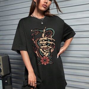 Graphic Black T-Shirt with Snake Design